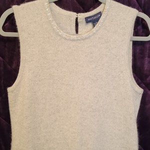 Ann Taylor Light Beige/Cream  Beaded Lambswool Angora Sleeveless Top - Sz Large